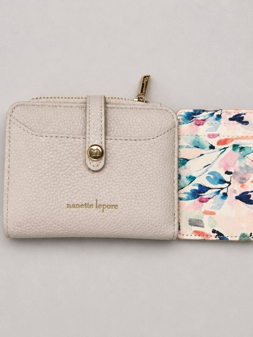 Nanette Lepore Pebbled Leather Wallet Light Taupe with Gold Hardware/Card Holder